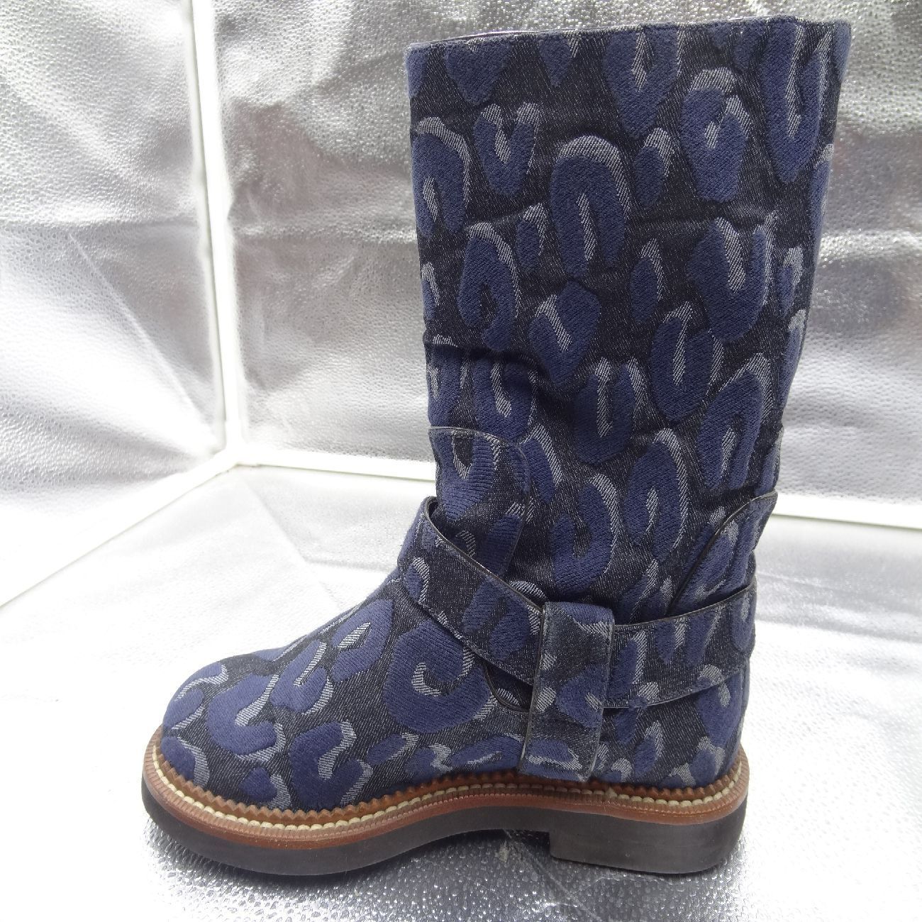 ルイヴィトン ブーツ ハーフブーツ レオパード 豹柄 デニム ネイビー エンジニアブーツ 37 23.5～24㎝