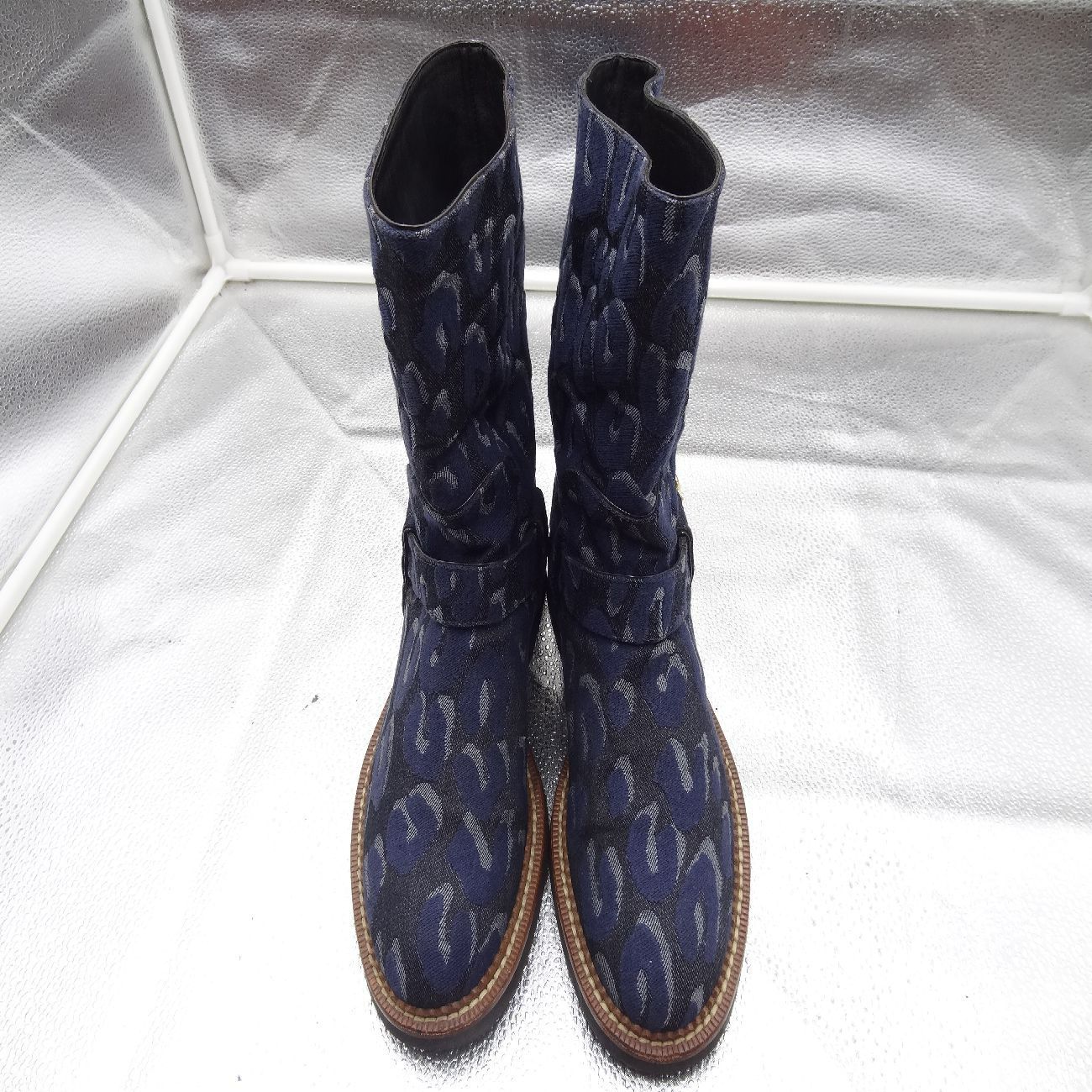  ルイヴィトン ブーツ ハーフブーツ レオパード 豹柄 デニム ネイビー エンジニアブーツ 37 23.5～24㎝ エンジニアブーツ ブーツ