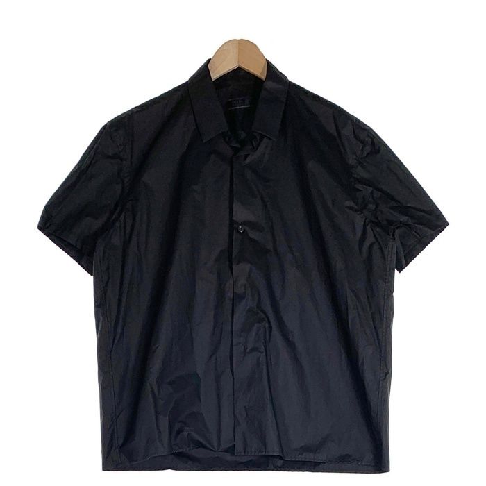 PRADA プラダ 比翼 ショートスリーブシャツ 半袖 ブラック ボタン マジックテープ コットン ナイロン ポリウレタン Size 42
