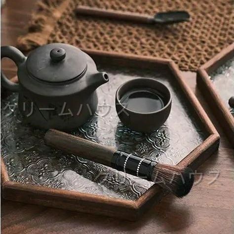 六角形トレイ お盆 エンボスガラス 木製フレーム おしゃれ トレイ