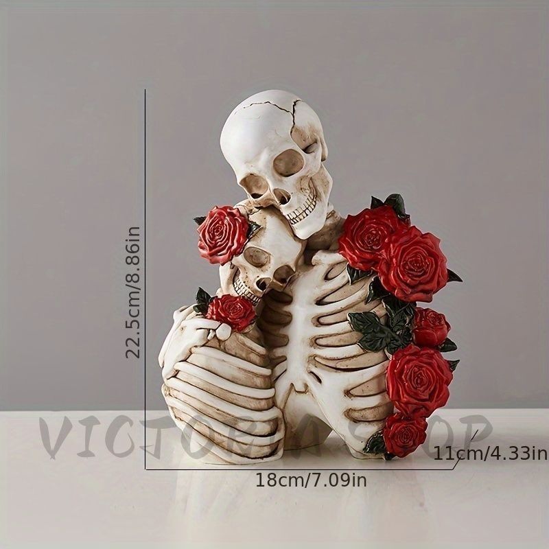 ローズスカルカップルオブジェ 置物 骸骨 ホワイト ハロウィン