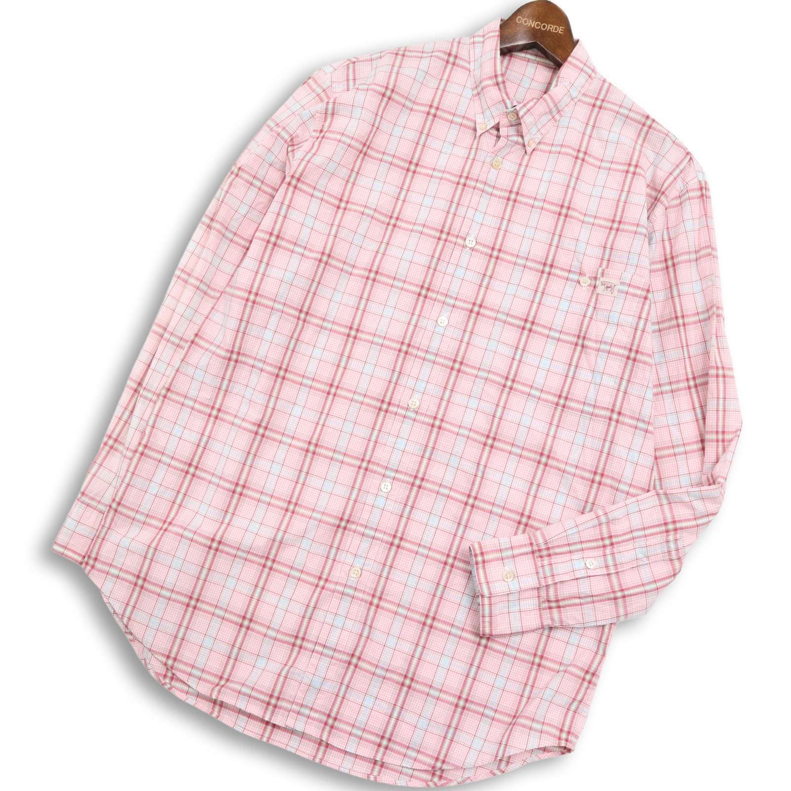 【美品 近年】パパス ダウンジャケット シャツ ロゴボタン チェック 総柄 Papas パパス 通年 ゆったり♪ ロゴ☆ 長袖 ボタンダウン チェック