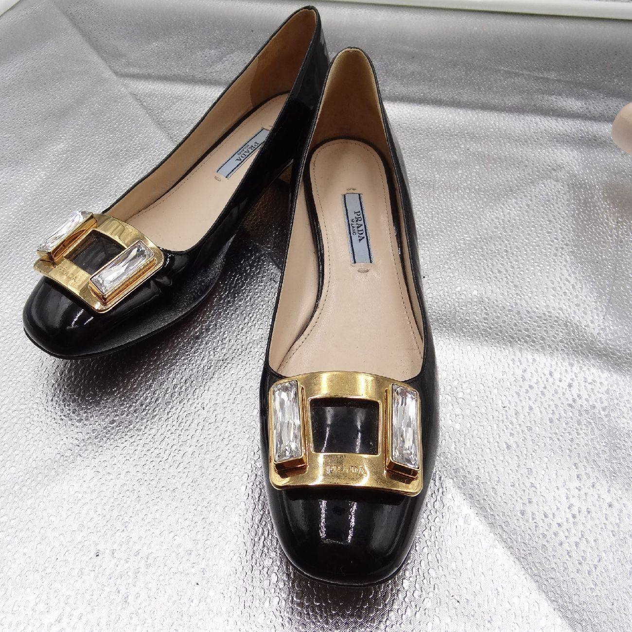 PRADA プラダ パンプス フラットパンプス ビジュ―装飾 23 5㎝