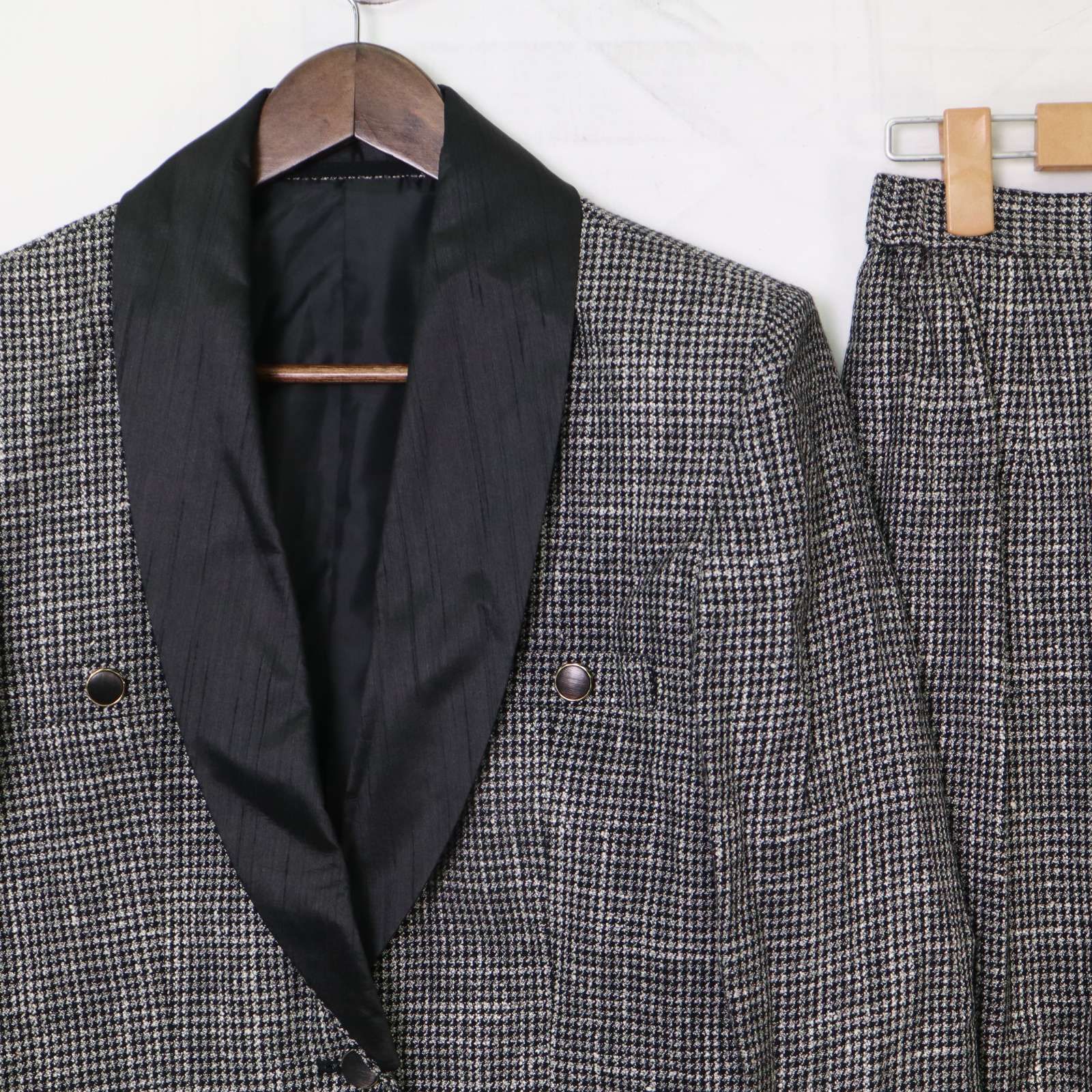 Elegance Wear エレガンス ウェアー ウール シルク混 千鳥 セットアップ スーツ Sz.9号 レディース