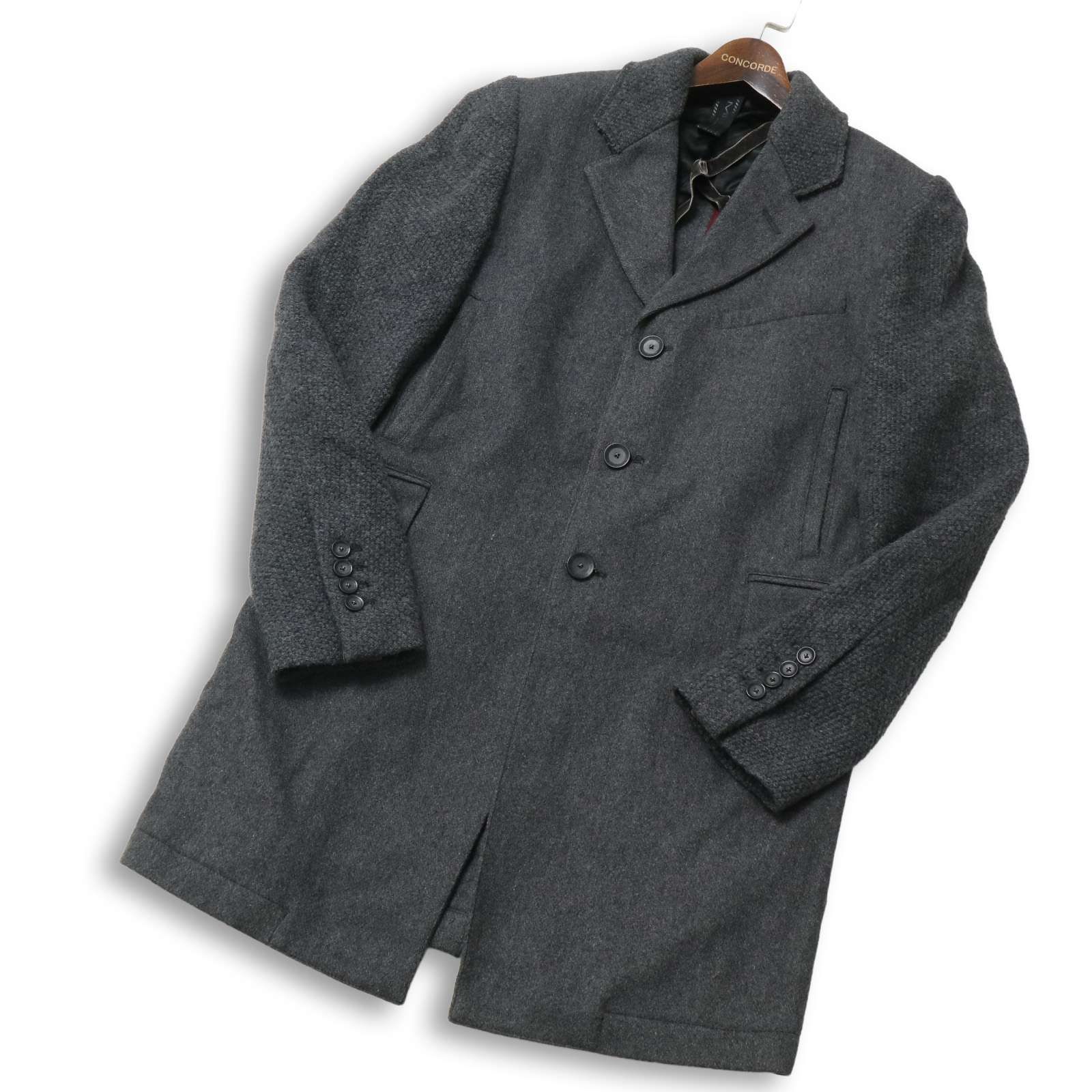 イタリア製 MESSAGERIE メッサジェリエ 秋冬 ウール チェスター コート Sz.46 メンズ 灰 グレー