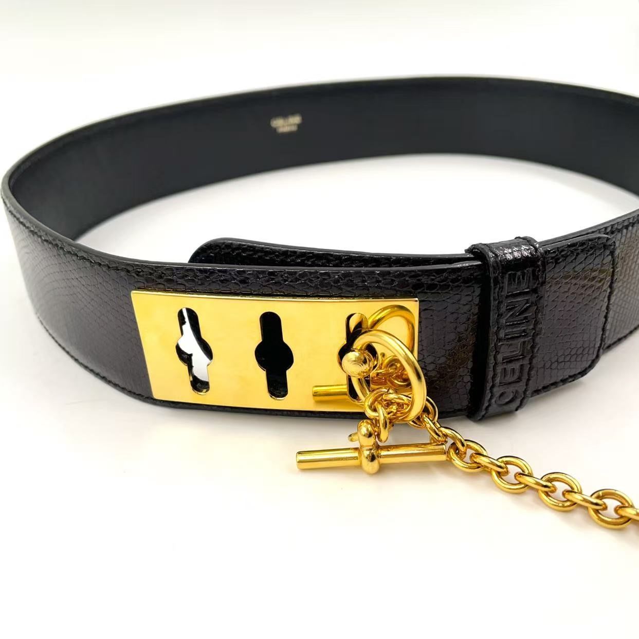 CELINE マンテル レザー ブラック チェーンベルト ゴールド - メルカリ