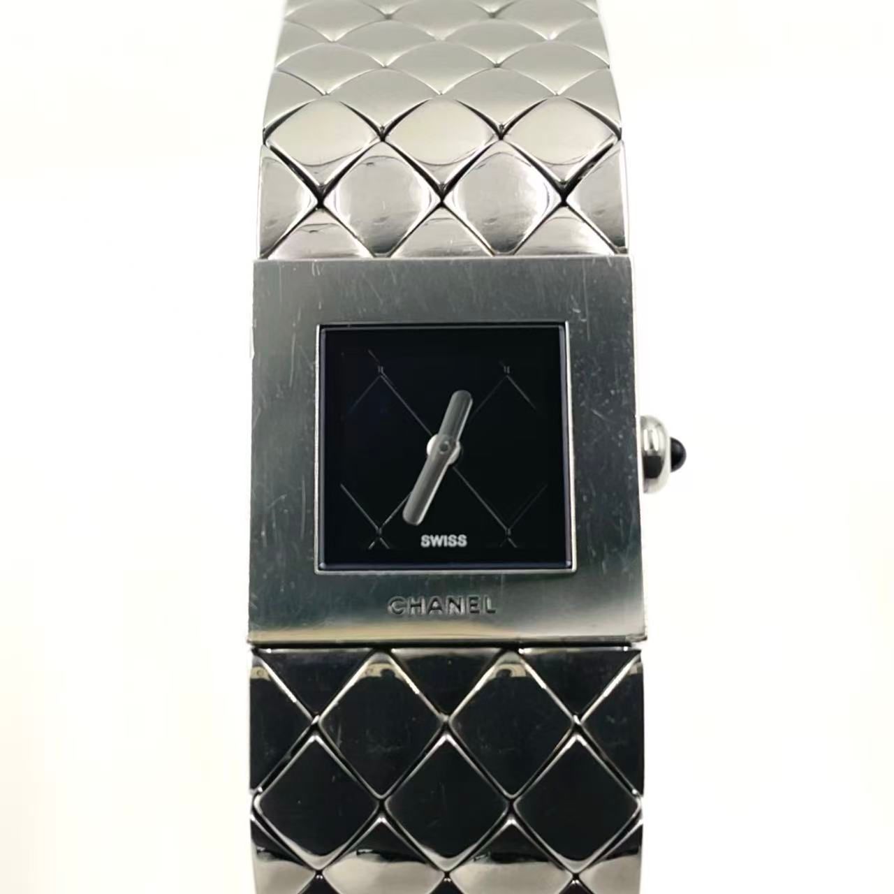 CHANEL マトラッセ SS ステンレス シルバー ブラック クオーツ H 0009