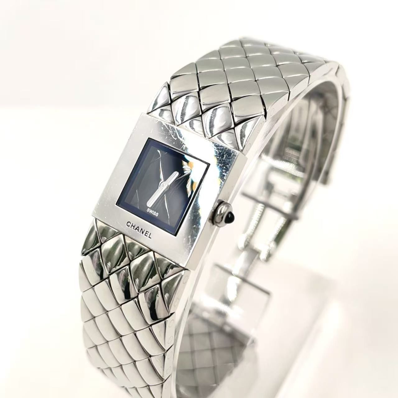 CHANEL マトラッセ SS×ステンレス シルバー×ブラック クオーツ