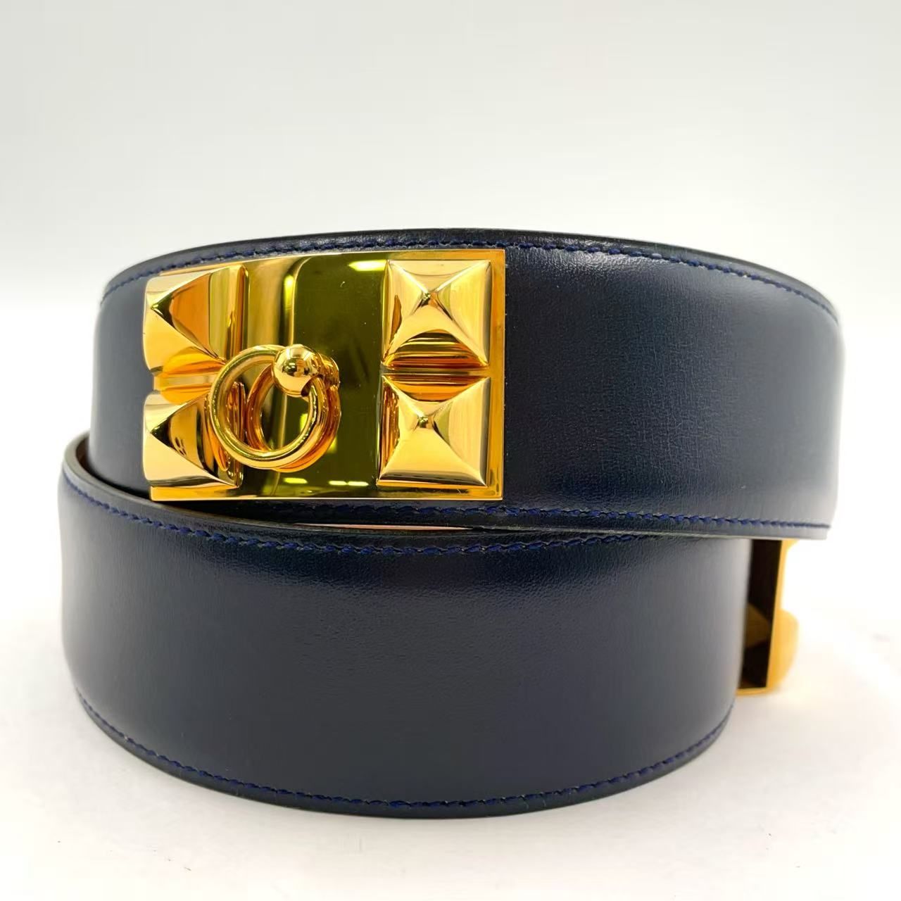 HERMES コリエドシアン 〇Y刻印 レザー ダークネイビー ベルト