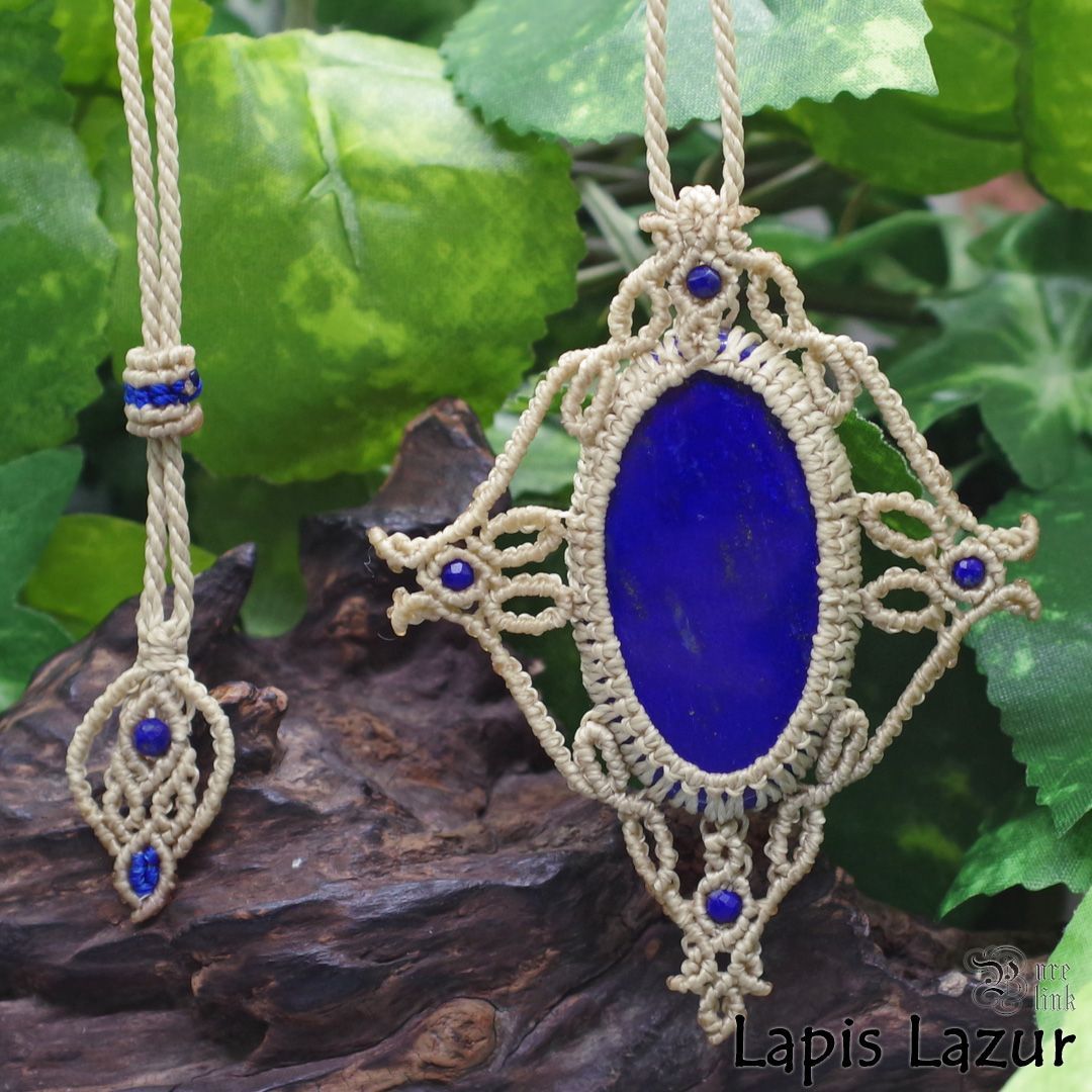 ラピスラズリ 女神イシュタルの護符魔石マクラメ編みトップネックレス