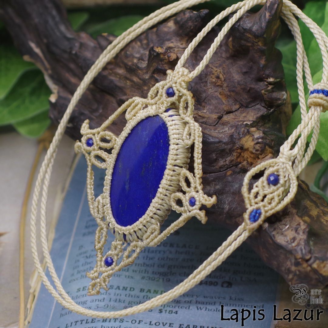  ラピスラズリ 女神イシュタルの護符魔石マクラメ編みトップネックレス 高品質 誕生石 ネックレス ペンダント アクセサリー