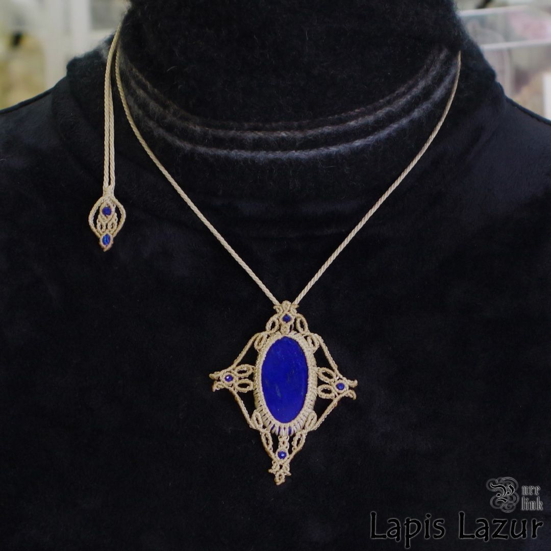 女神イシュタルの護符魔石マクラメ編みトップネックレス 高品質