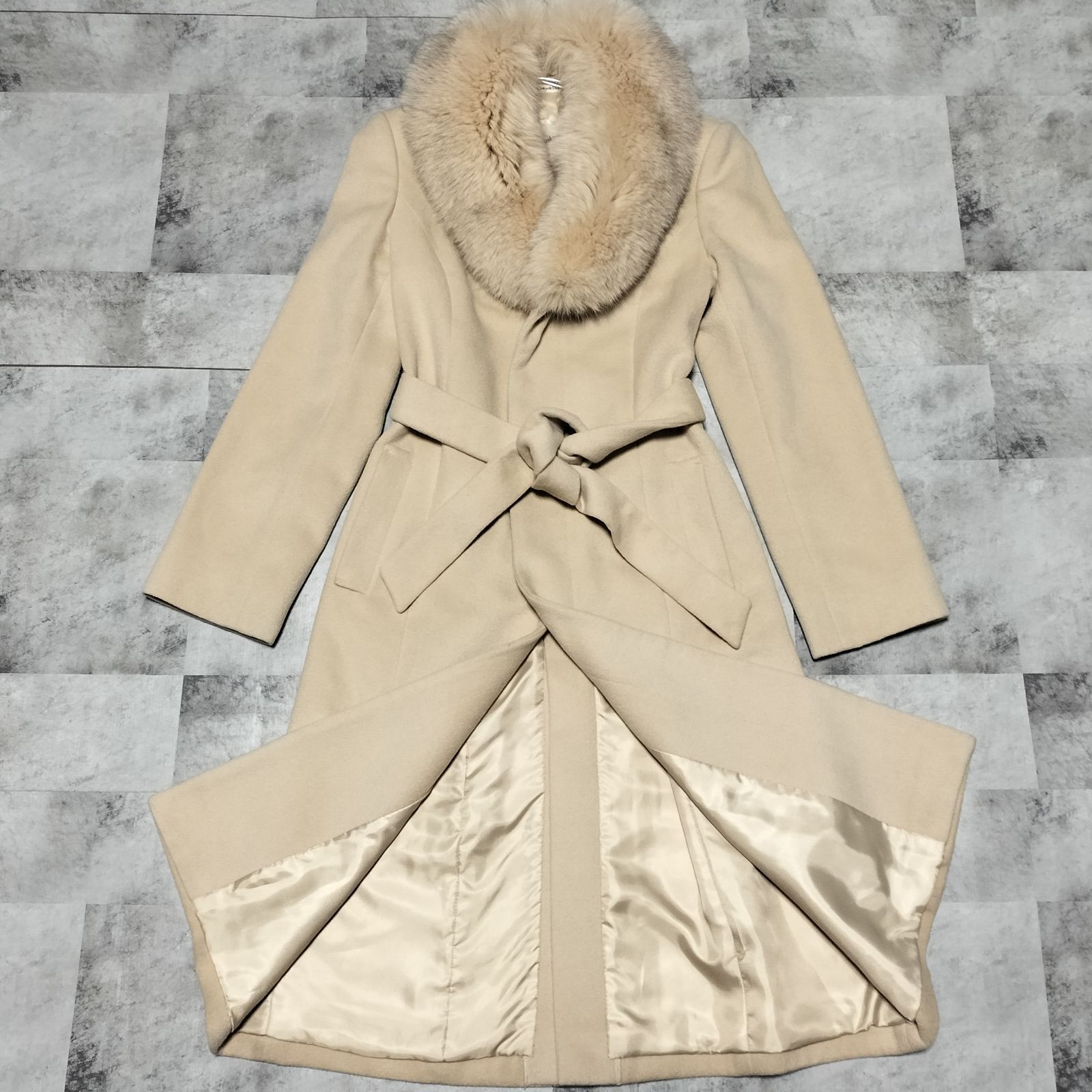 BURBERRY フォックスファー アンゴラ 2way コート 40 ベージュ BURBERRY バーバリーロンドン フォックスファー付きアンゴラコート