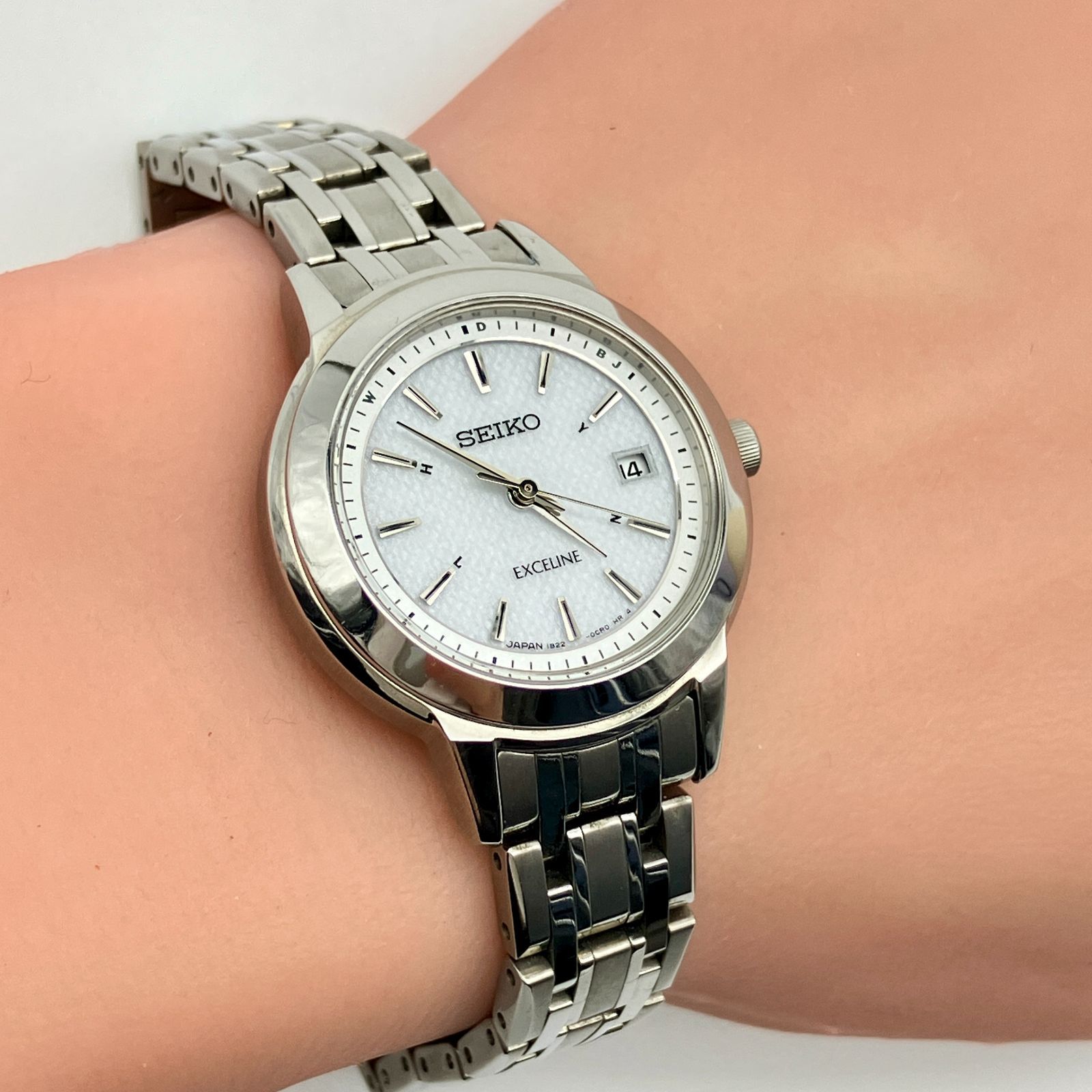 【電波ソーラー、希少、美品】セイコー　エクセリーヌ　チタン　1B22-0BJ0 中古】セイコー エクセリーヌ 電波ソーラー チタン レディース 1B22