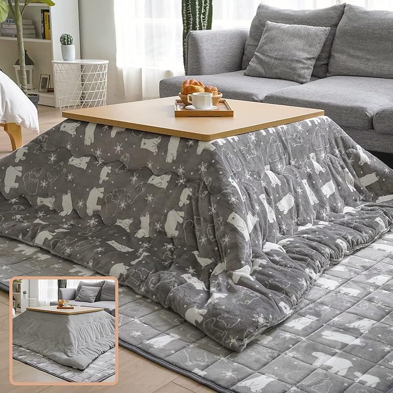 Vamcheer こたつ布団 長方形 大判 こたつふとん 190 x 240 cm こたつ用布団 あったか こたつ掛け布団 厚手 フランネル リバーシブル 両面使える ふわふわ ぽかぽか ぬくぬく 冬用 洗える 静電気防止 毛抜けない ホッキョクグマ柄x