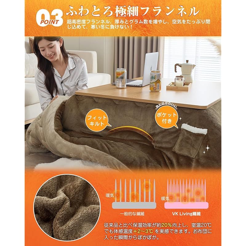 即納：VK Living こたつ布団 長方形 単品185×235cm 中綿1.8kg 【SUPER
