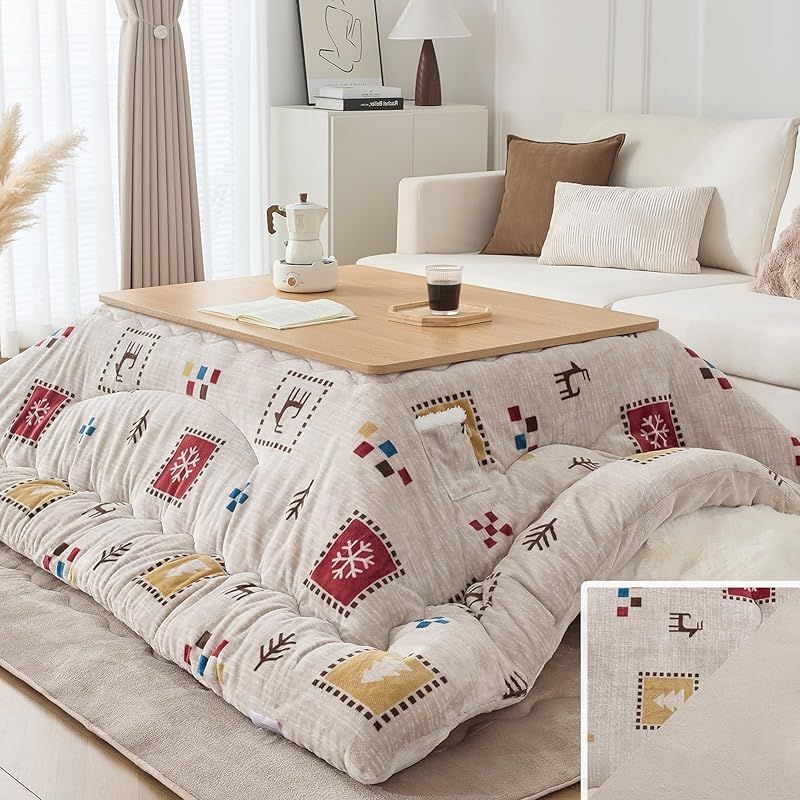 VK Living こたつ布団 長方形 中綿1.8 kg SUPER HOT 発熱綿使用 LockHeat速暖発熱繊維 撥水加工 ポケット付き フィットキルト こたつ掛け布団 リバーシブル 両面使える フランネル 24時間持続制