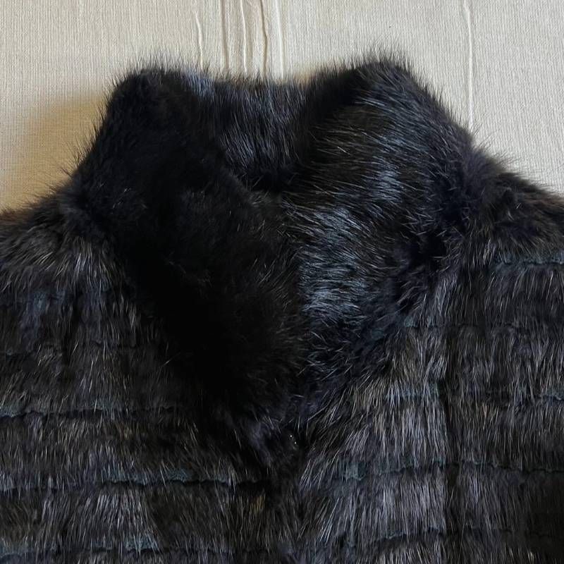  90 s ファーコート マスクラット×レース 毛皮 フックボタン留め 襟付きジャケット ブルゾン ブラック×ブラウン系 レディ―ス 9 ARサイズ Y 2 K 平成ギャル 感 ラグジュアリー フェアリーグランジ real fur jacket 毛皮 ファーコート ジャケット アウター