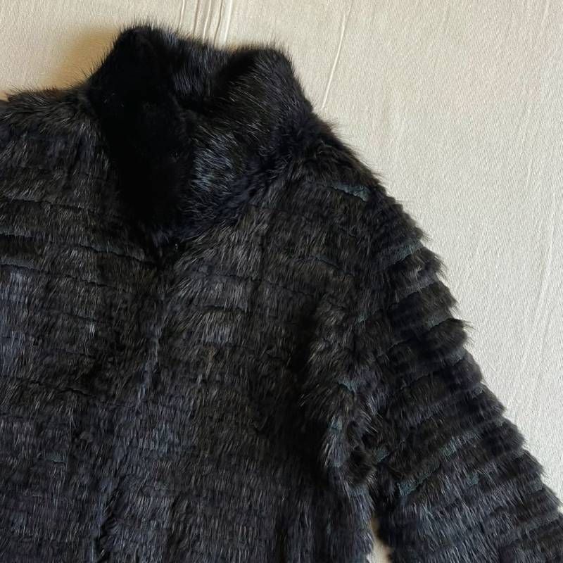90 s ファーコート マスクラット×レース 毛皮 フックボタン留め 襟付きジャケット ブルゾン ブラック×ブラウン系 レディ―ス 9 ARサイズ Y 2 K 平成ギャル 感 ラグジュアリー フェアリーグランジ real fur jacket