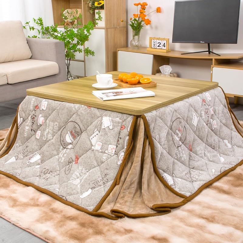 JEMA こたつ布団 省スペース こたつ掛け布団 正方形 こたつ用布団 スリットデザイン 洗える フランネル生地 おしゃれ フランネル あったか なめらか180 x 180 cmカップ柄