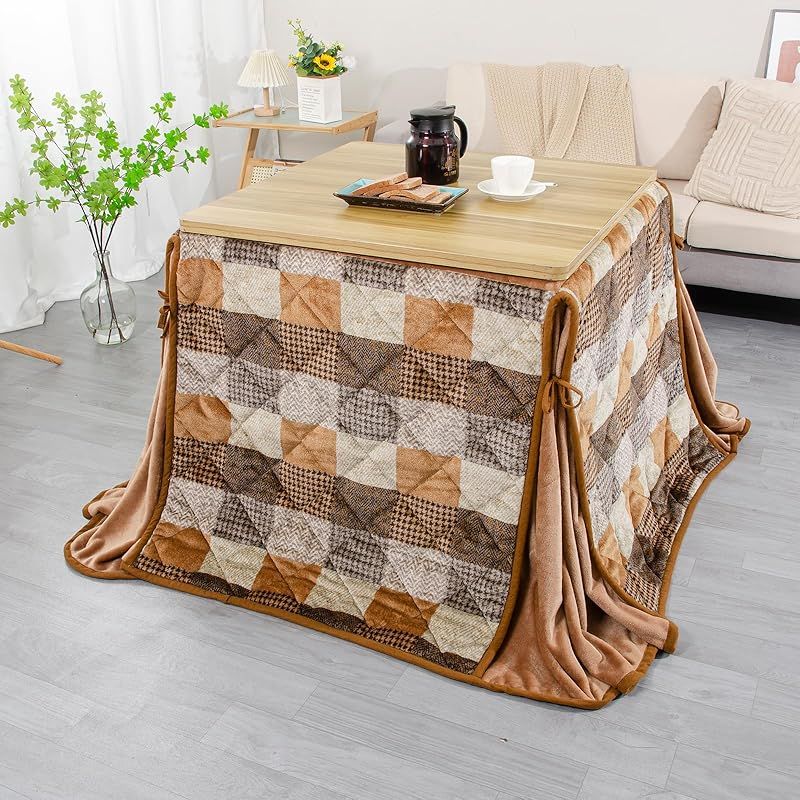 JEMA ハイタイプ こたつ布団 ダイニングこたつ布団 テーブル用こたつ布団 ダイニングコタツ布団 省スペース 長方形 掛け布団 こたつ掛け布団 吸湿発熱 洗える ふわふわ感触 フランネル素材 約240 x 265 cm チエック ブラウン