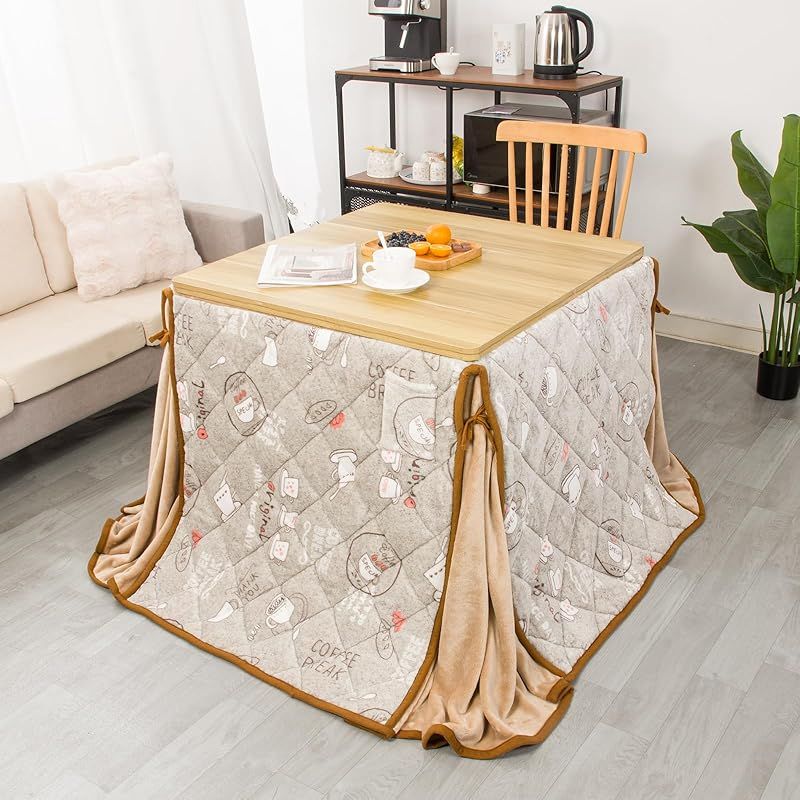 JEMA ハイタイプ こたつ布団 ダイニング テーブル用こたつ布団 ダイニングコタツ布団 省スペース 長方形 掛け布団 こたつ掛け布団 吸湿発熱 洗える ふわふわ感触 フランネル素材 約240 x 265 cm カップ柄