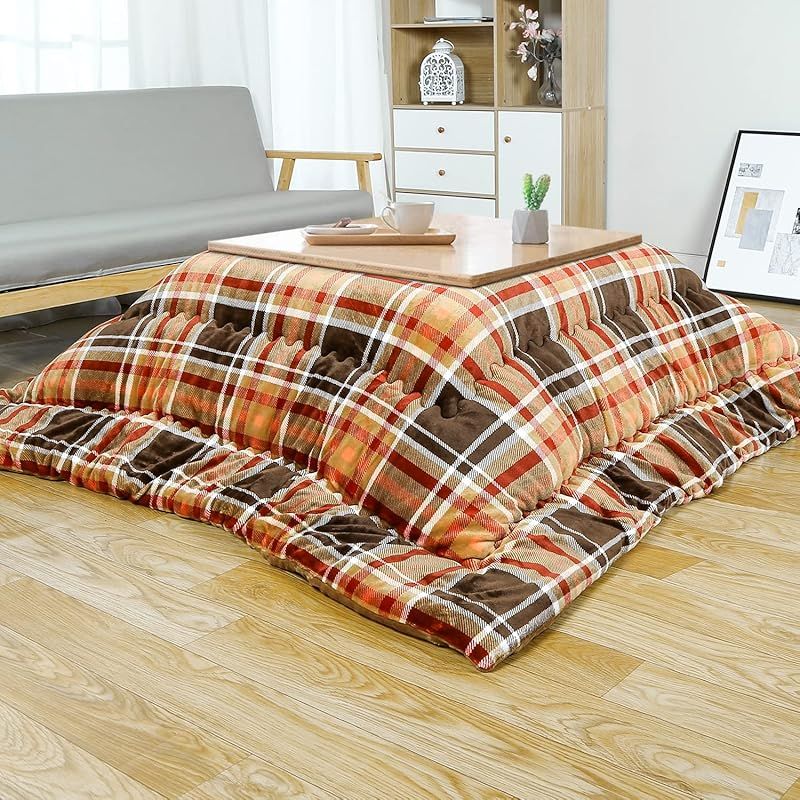 JEMAジェマ こたつ布団 こたつ厚掛け布団 掛け布団 リバーシブル 両面使える フランネル 発熱綿使用 保温性 丸洗いOK 毛抜けない チエック柄1 185 x cm