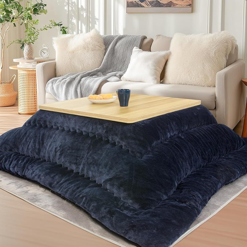 JEMAジェマ こたつ布団 こたつ厚掛け布団 掛け布団 吸湿発熱 中空綿 ふわふわ感触フランネル生地 無地 約１８５ｘ２３５ｃｍ 方形 洗える ネイビー