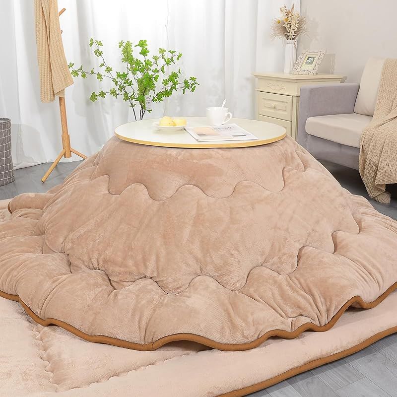 JEMAジェマ こたつ布団 こたつ厚掛け布団 掛け布団 丸型 円形 丸い リバーシブル 両面使える フランネル 発熱綿使用 保温性 丸洗いOK 毛抜けない 直径約225 cm ライトベージュ
