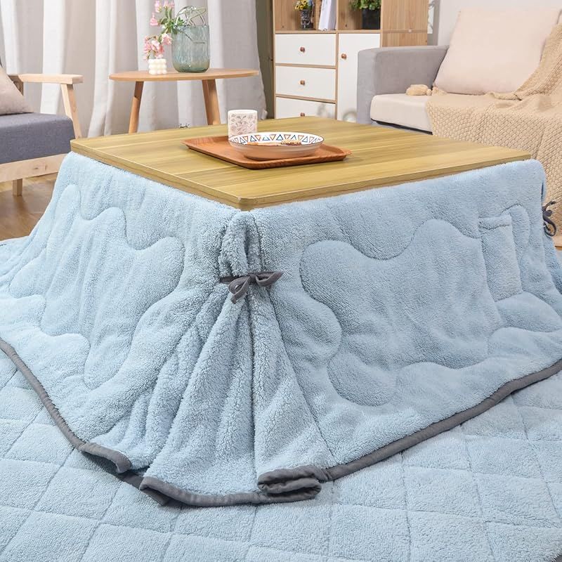 JEMAジェマ 省スペース こたつ布団 こたつ掛け布団 掛け布団 薄掛け 正方形 ふわふわ もこもこ ボアフリース素材 約160 x 160 cm 適応台サイズ 55～60 洗える ライトブルー