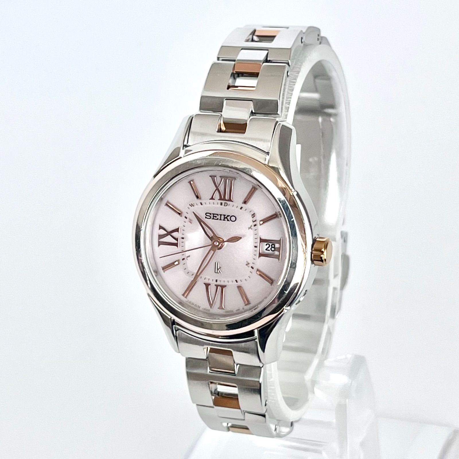 セイコー ルキア レディース 腕時計 稼働 電波ソーラー 磨き済み SEIKO LUKIA ピンク文字盤 ゴールド