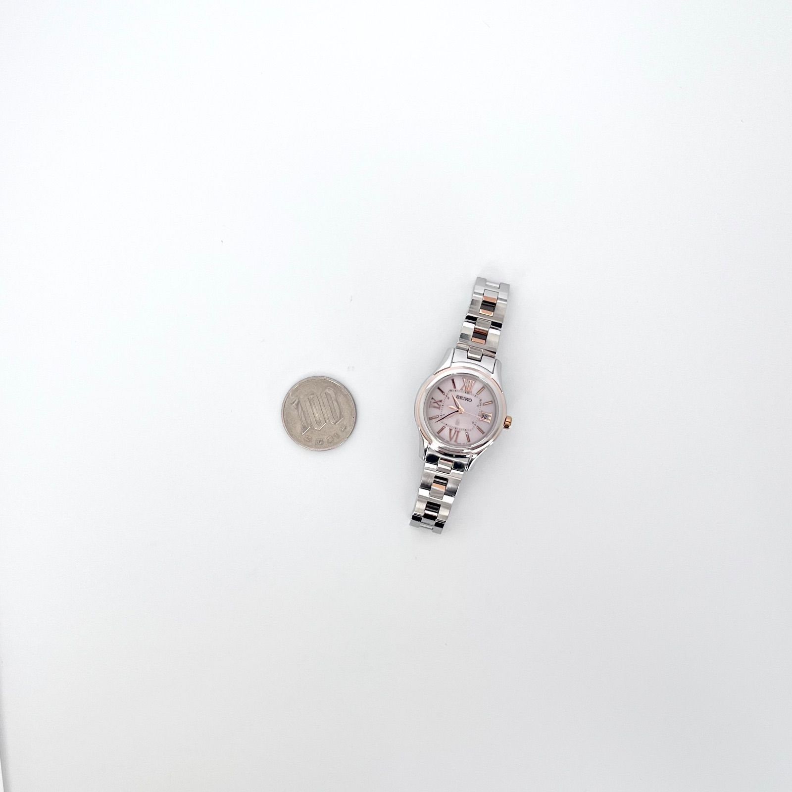  セイコー ルキア レディース 腕時計 稼働 電波ソーラー 磨き済み SEIKO LUKIA ピンク文字盤 ゴールド 金属ベルト 時計