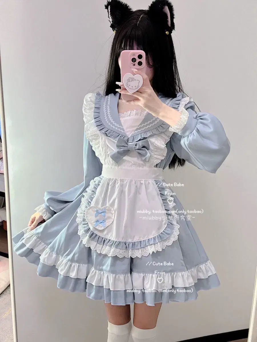  海軍 メイド服 ロリータ ファッション セットアップ 2 長袖 七分袖 ミニワンピース