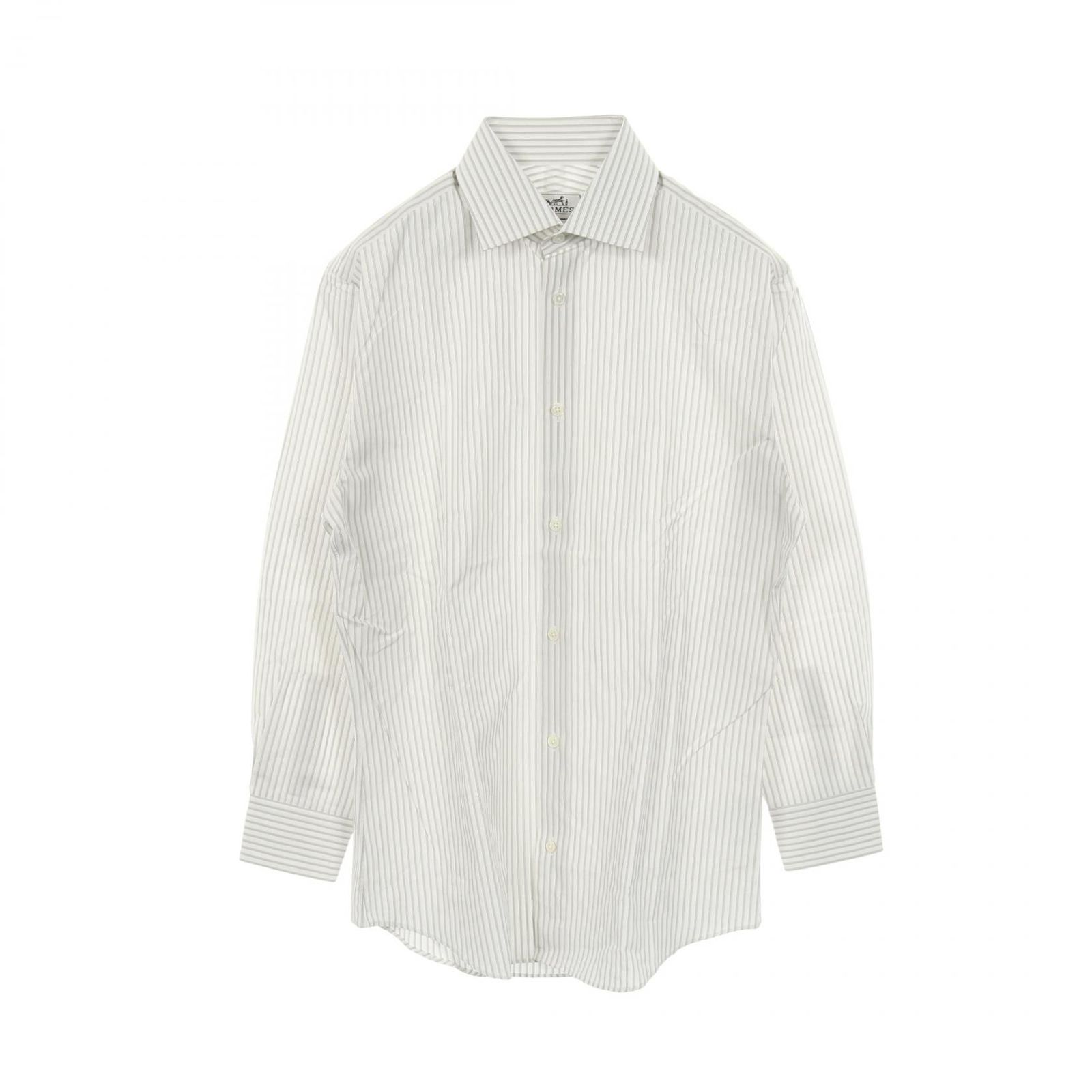 エルメス HERMES セリエボタン ホワイト グレー コットン シャツ レディース