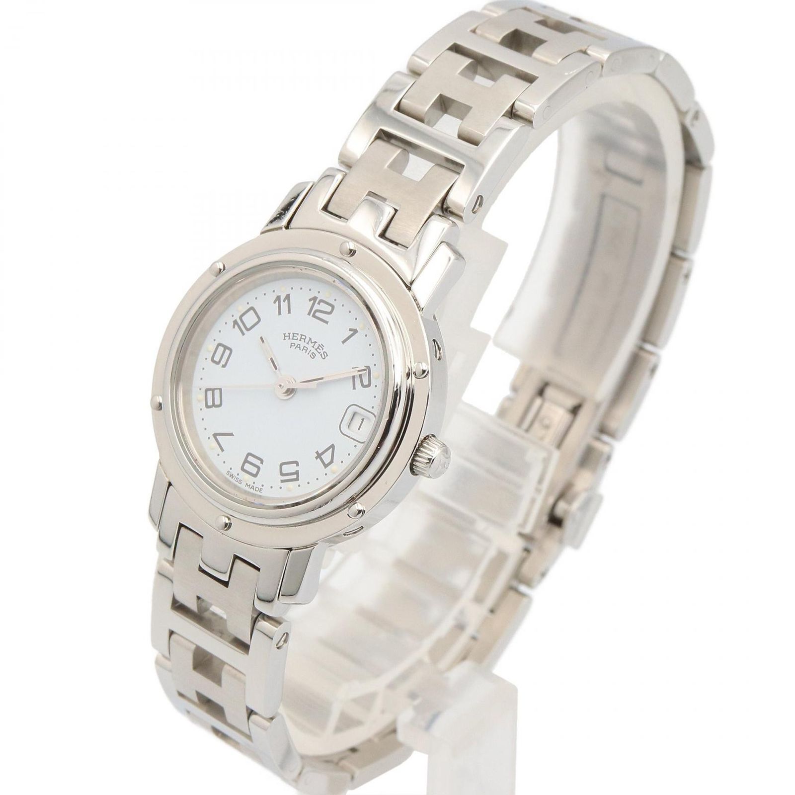 エルメス HERMES 腕時計 クリッパー CL 4.210 ホワイト ステンレススチール レディース A