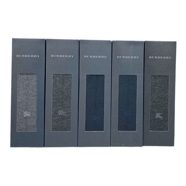 未使用  箱入り バーバリー ソックス 紳士 靴下 25-26ｃｍ　グレー ブラック ネイビー 5足セット BURBERRY ワンポイント刺繍 クルー丈 メンズ ビジネスソックス