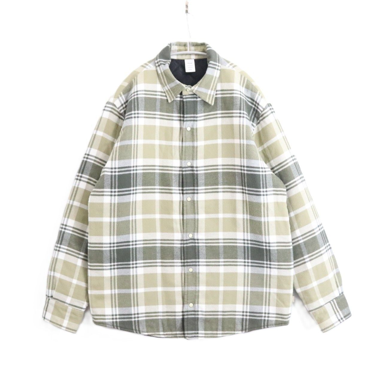 A jjjound ジョウンド M メンズ 中綿シャツ ネルシャツ Patted Plaid Shirt チェック 黄緑 古着