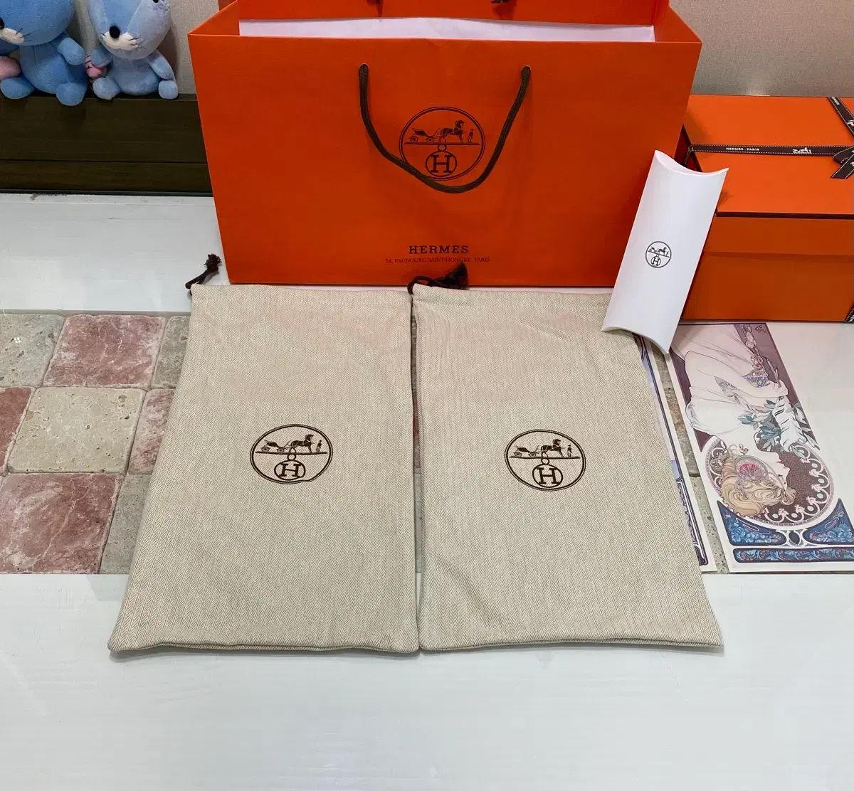 エルメス 靴箱 35 5 x 21 12 ダスト 靴紐 リボン お買い物バッグ