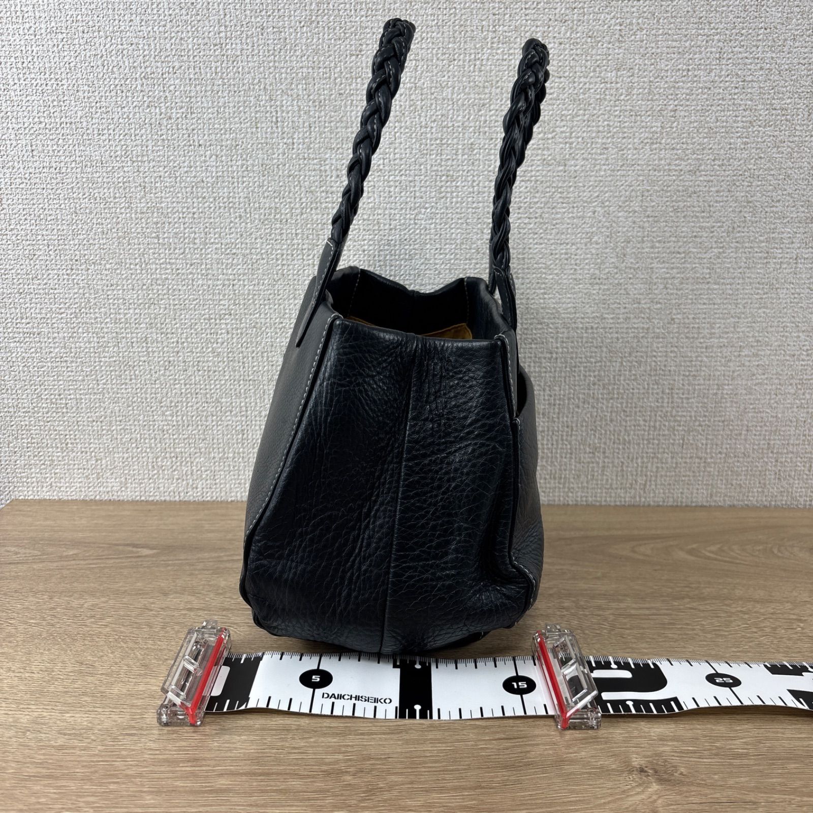 Kitamura キタムラ ハンドバッグ 編み込みハンドル レザー 革 ネイビー