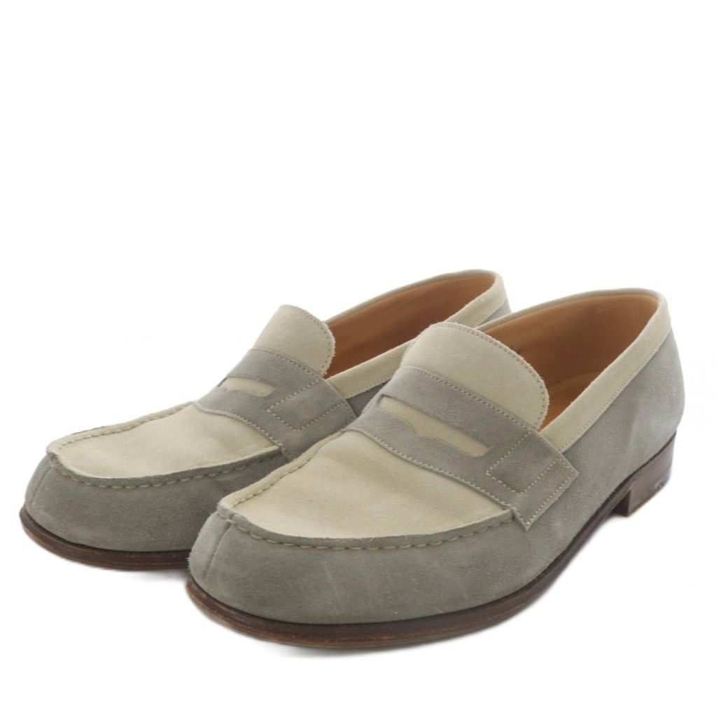 ジェイエムウエストン J.M.WESTON Maison Kitsune East Hampton コインローファー スリッポン スエード 6 E グレー アイボリー YO 20