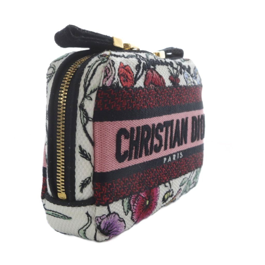  クリスチャンディオール Christian Dior Florilegio エンブロイダリー フラワー ポーチ メイク 化粧 キャンバス マルチ YO 23 OH ポーチ バッグ
