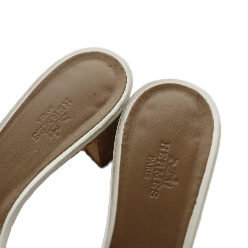 エルメス HERMES オアジス Oasis サンダル 37 白 ホワイト 茶 ブラウン