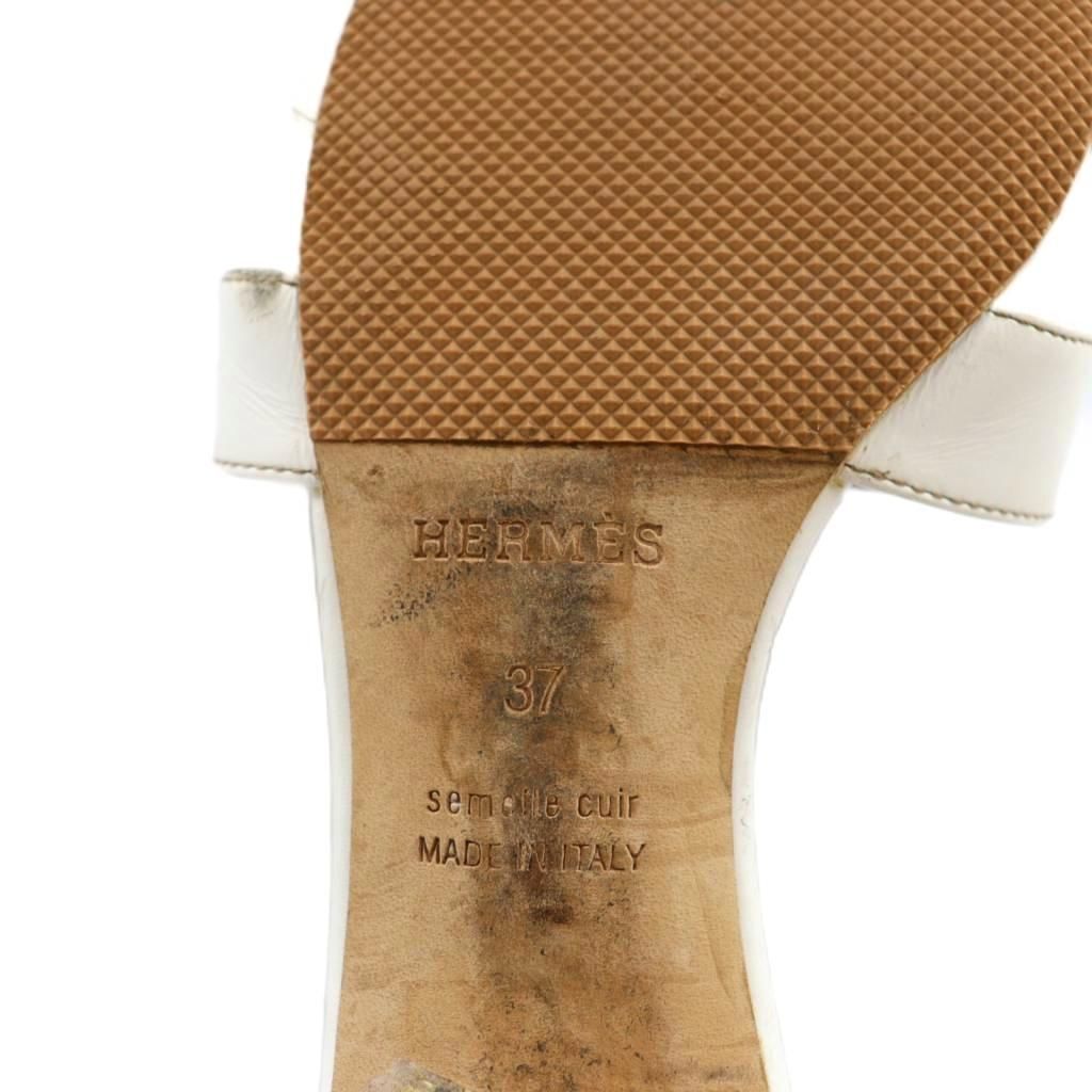  エルメス HERMES オアジス Oasis サンダル 37 白 ホワイト 茶 ブラウン SS OS サンダル サンダル ミュール