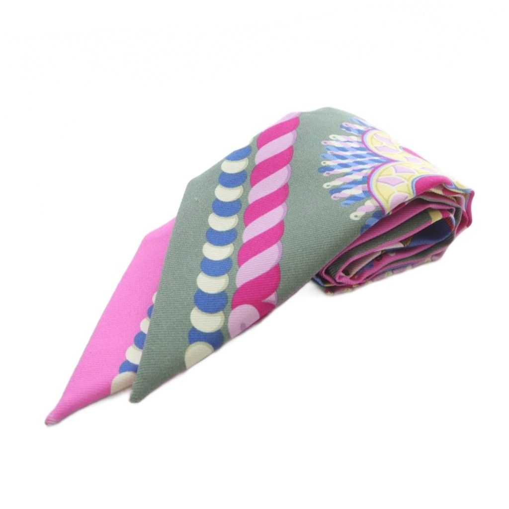 エルメス HERMES ツイリー EPAULETTES DE GALA スカーフ 総柄 シルク カーキ 緑 グリーン