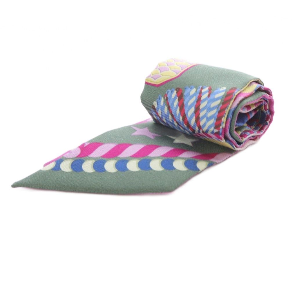 エルメス HERMES ツイリー EPAULETTES DE GALA スカーフ 総柄 シルク カーキ 緑 グリーン