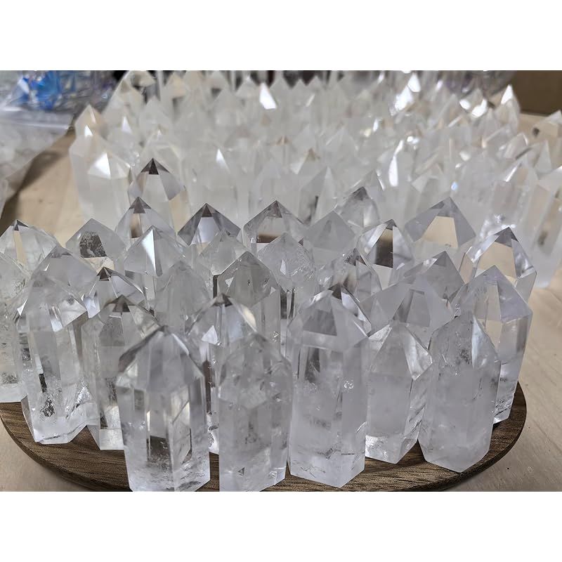 新品】 天然水晶 水晶 クリスタル ポイント 六角柱 水晶原石 約50mm