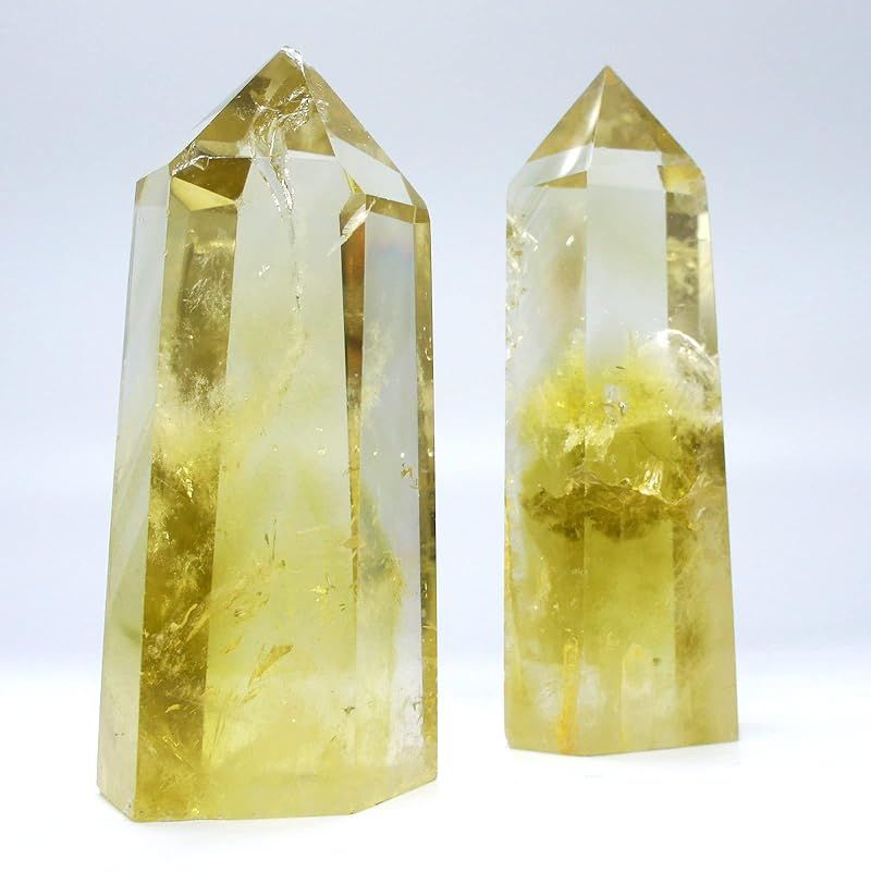 新品】 [TANAKA・YA] 天然水晶 シトリン 水晶ポイント 原石 六角柱