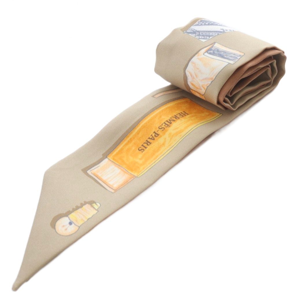 エルメス HERMES ツイリー イン ザ ポケット IN THE POCKET スカーフ 総柄 シルク 茶色 ベージュ