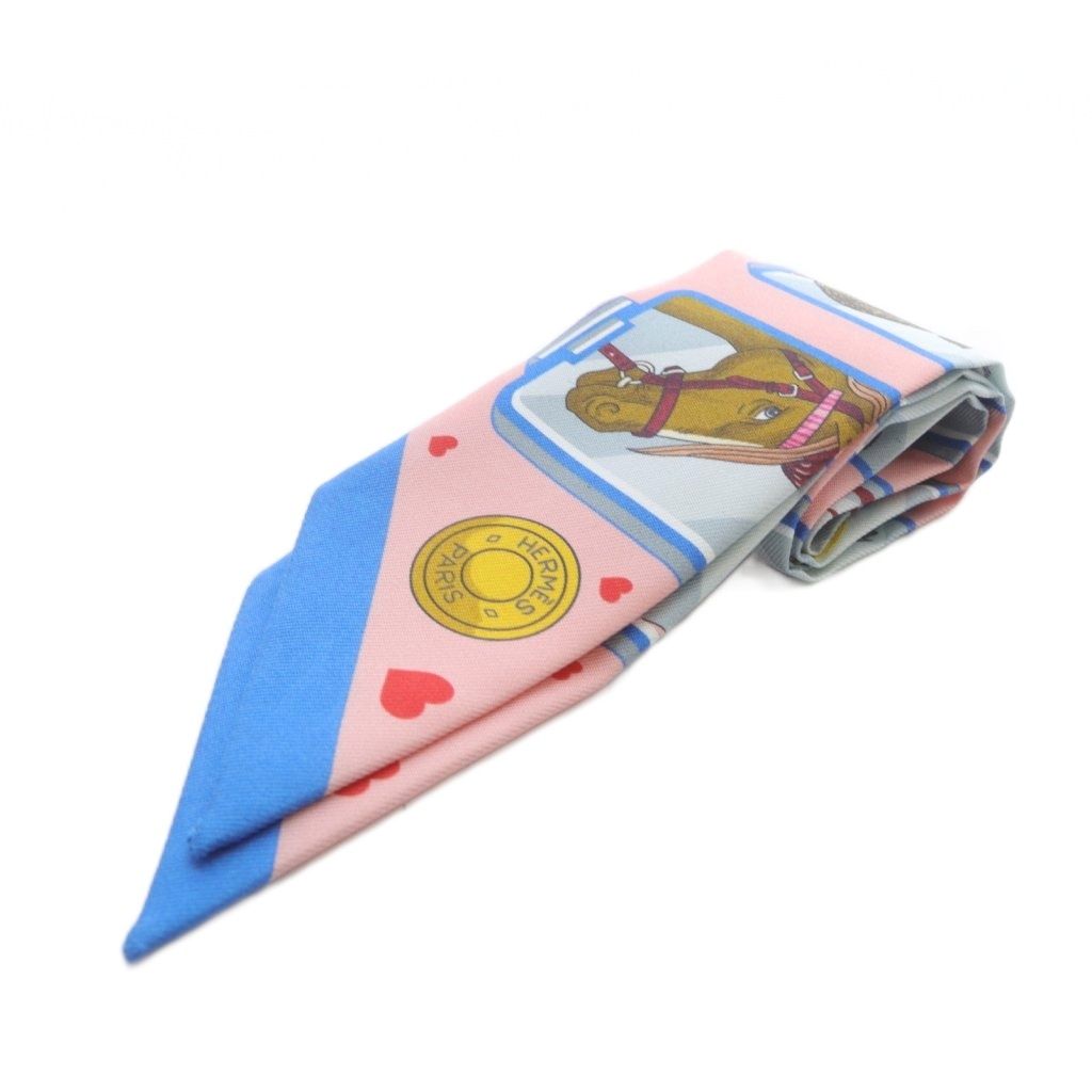 エルメス HERMES ツイリー ストーリー STORY スカーフ 総柄 シルク ピンク 青