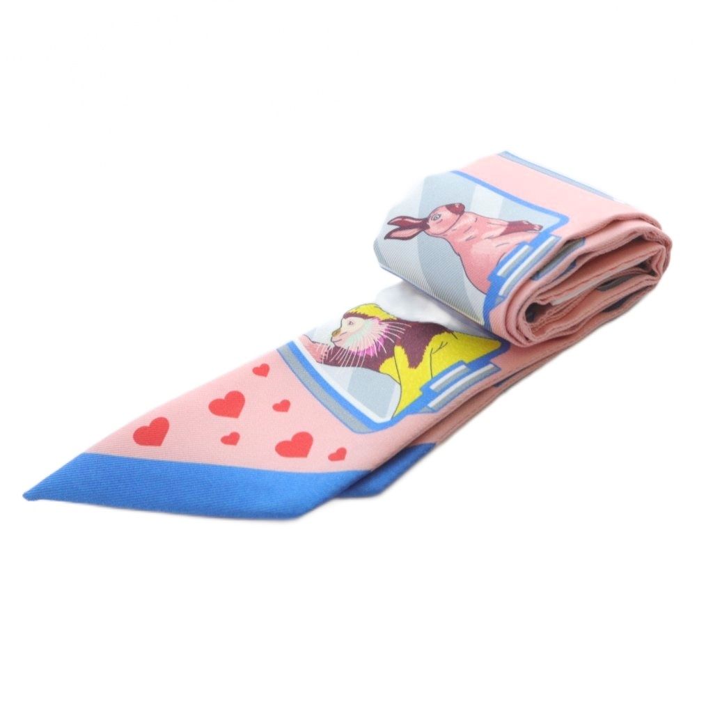 エルメス HERMES ツイリー ストーリー STORY スカーフ 総柄 シルク ピンク 青